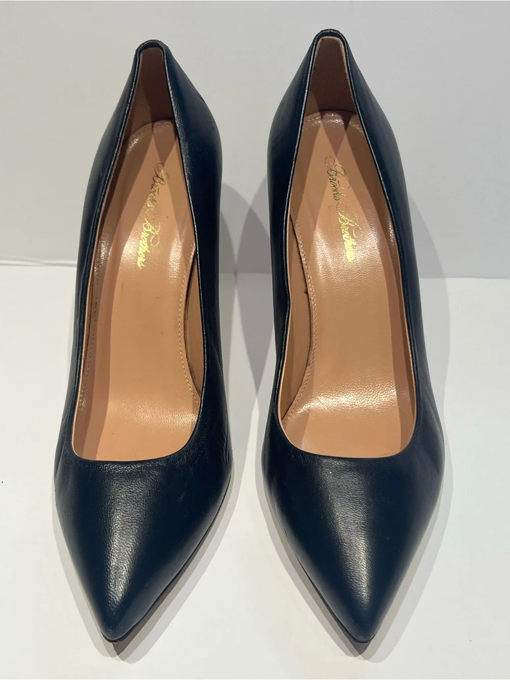 Brooks Brothers Black Leather Pointed-Toe Pumps